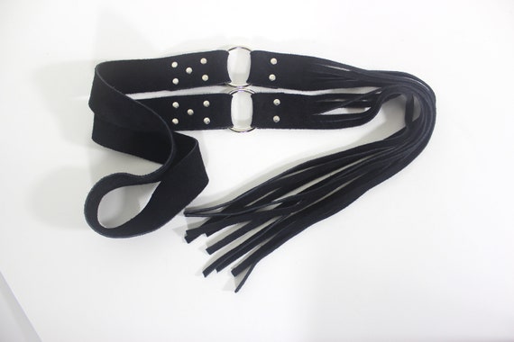 Vintage Black Suede Leather Tie Belt with Silver … - image 5