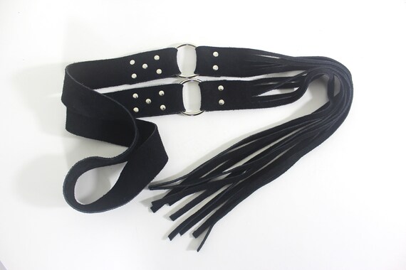 Vintage Black Suede Leather Tie Belt with Silver … - image 6