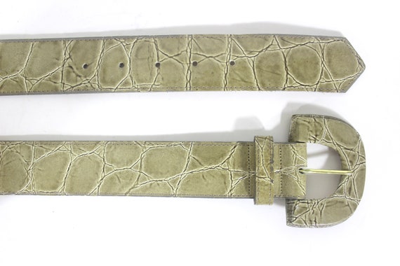 1980’s 26”-30” Grey Green Croc Embossed Patent Le… - image 7