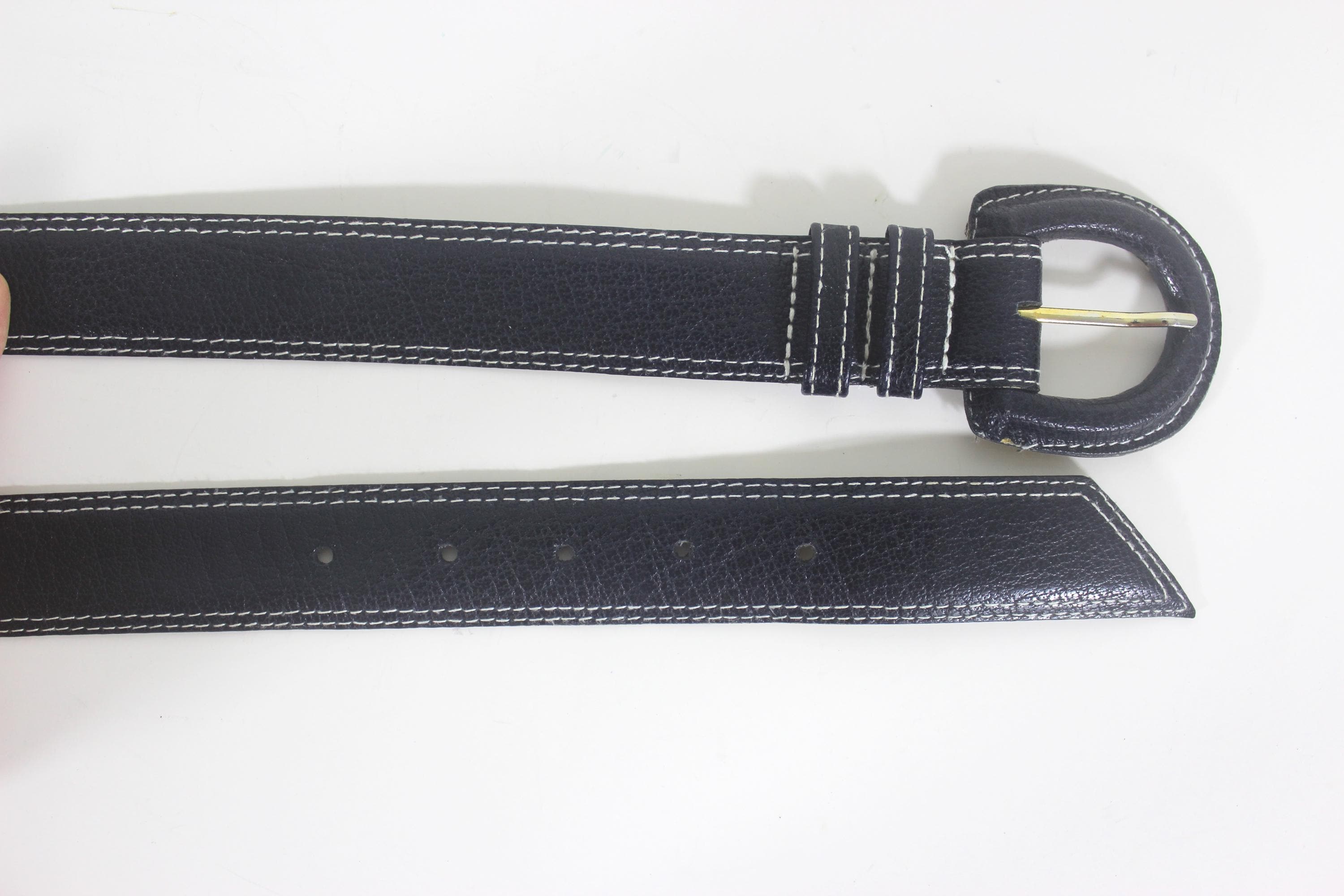 Ports International Italian Leather Belt – Black Embossed Statement Belt.Medium 27”-31” PORTS INTERNATIONAL Vintage Textured Blue/black  main image 2