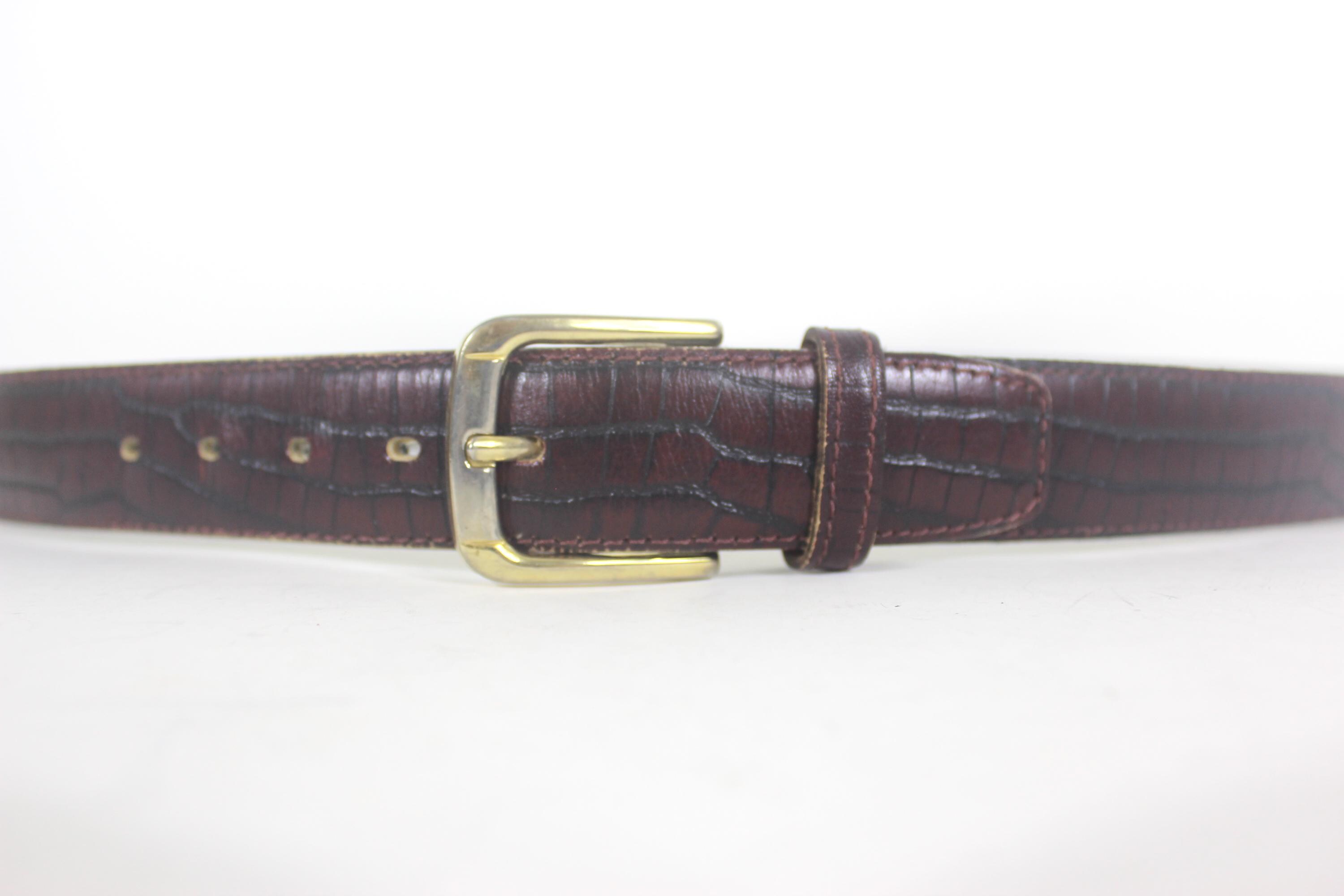 36”-39” Vintage Red / Brown Croc Embossed Leather Belt Men display picture 3