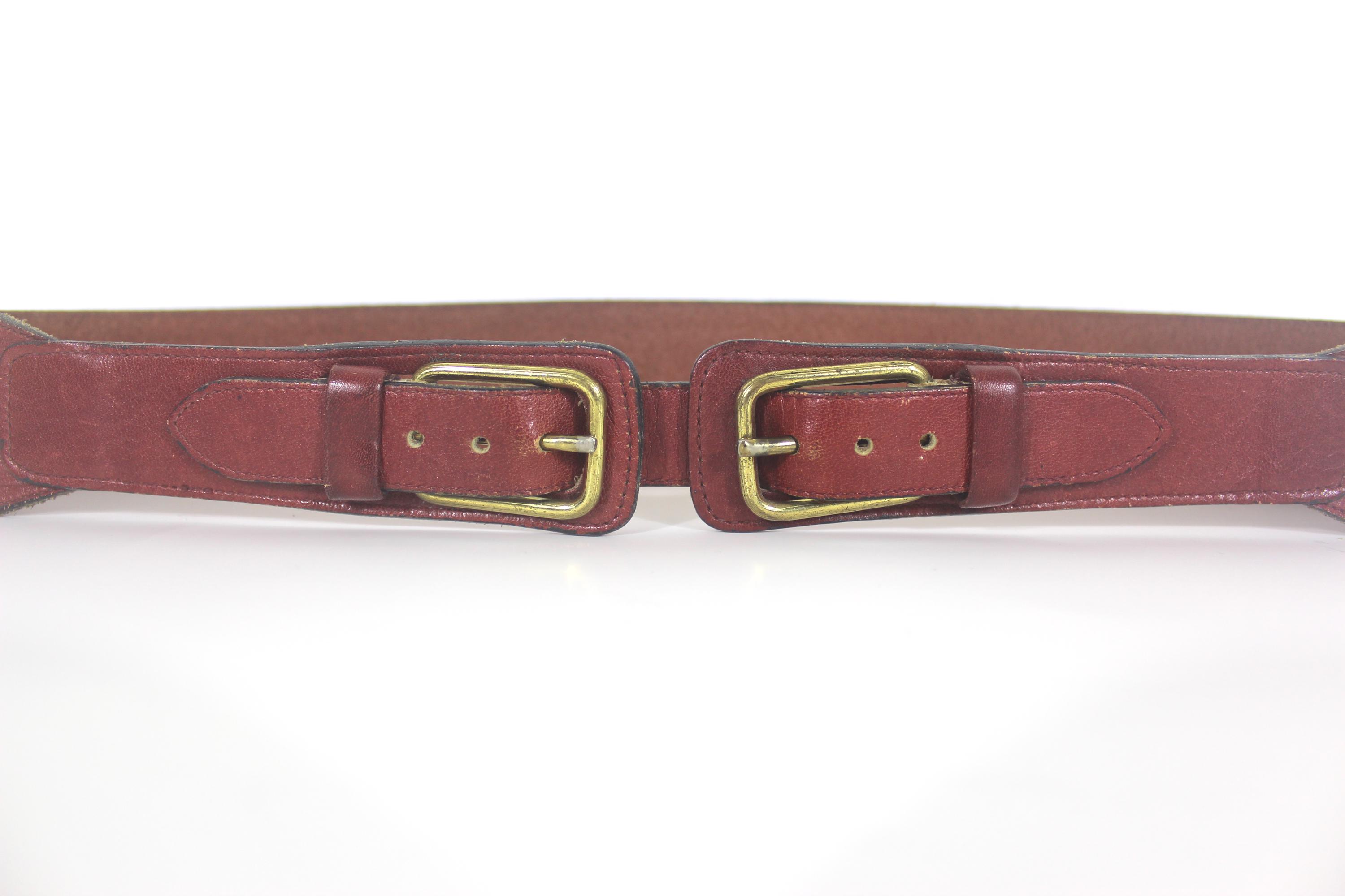 29”-31” Red Vintage Distressed Wide Leather Belt With Double 