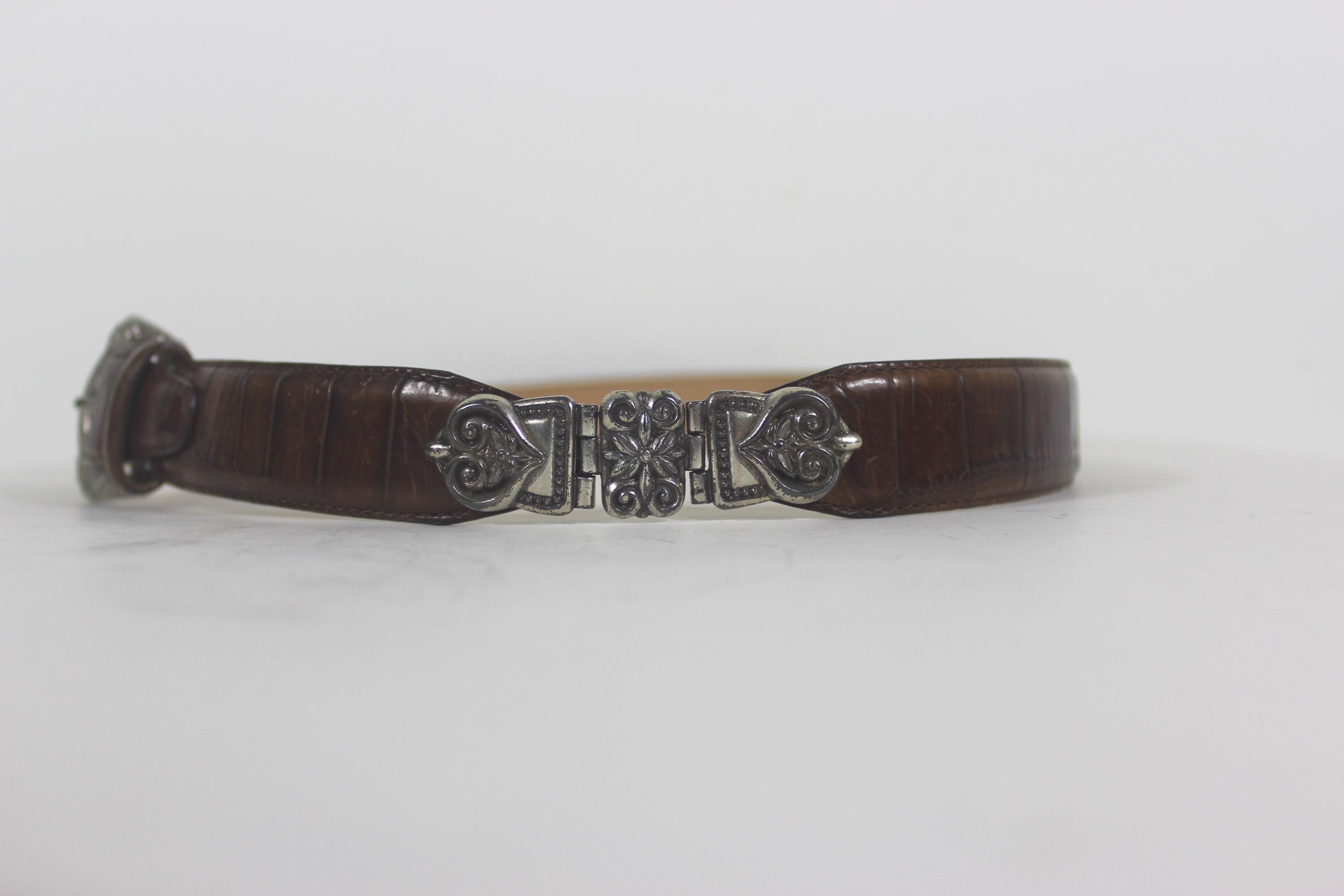 32”-36” FOSSIL Croc Embossed Cowhide Leather Belt With  display picture 3