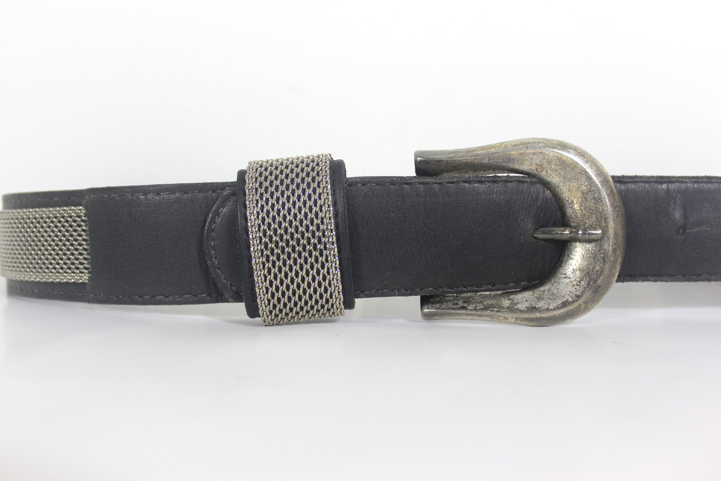 San Marcos Black Leather Belt – Minimal Silver Hardware RESERVED for M. / Sterling Silver Black Onyx Concho Belt  main image 4