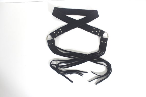 Vintage Black Suede Leather Tie Belt with Silver … - image 2