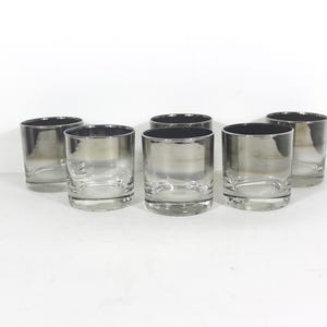 Set of 6 Silver Fade Rim Rocks Whiskey Vintage Glasses, Dorothy Thorpe Mid Century Modern Style Clear MCM, Barware, Six Cocktail