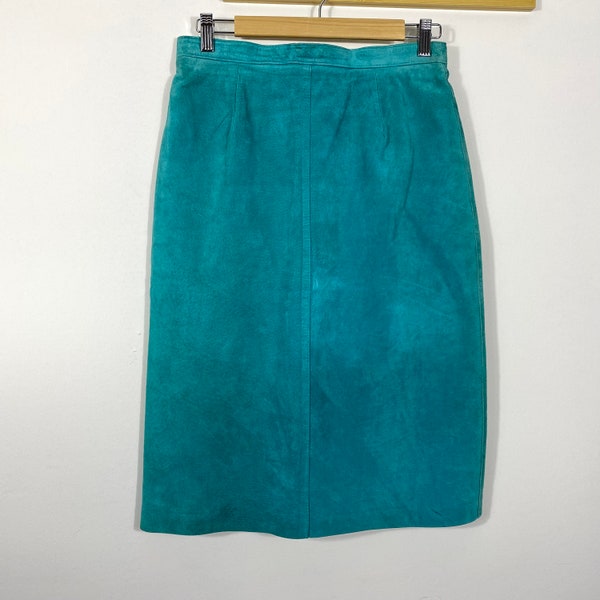 1990’s BAGATELLE Turquoise Suede Skirt Mid Length Size 10 Small Leather