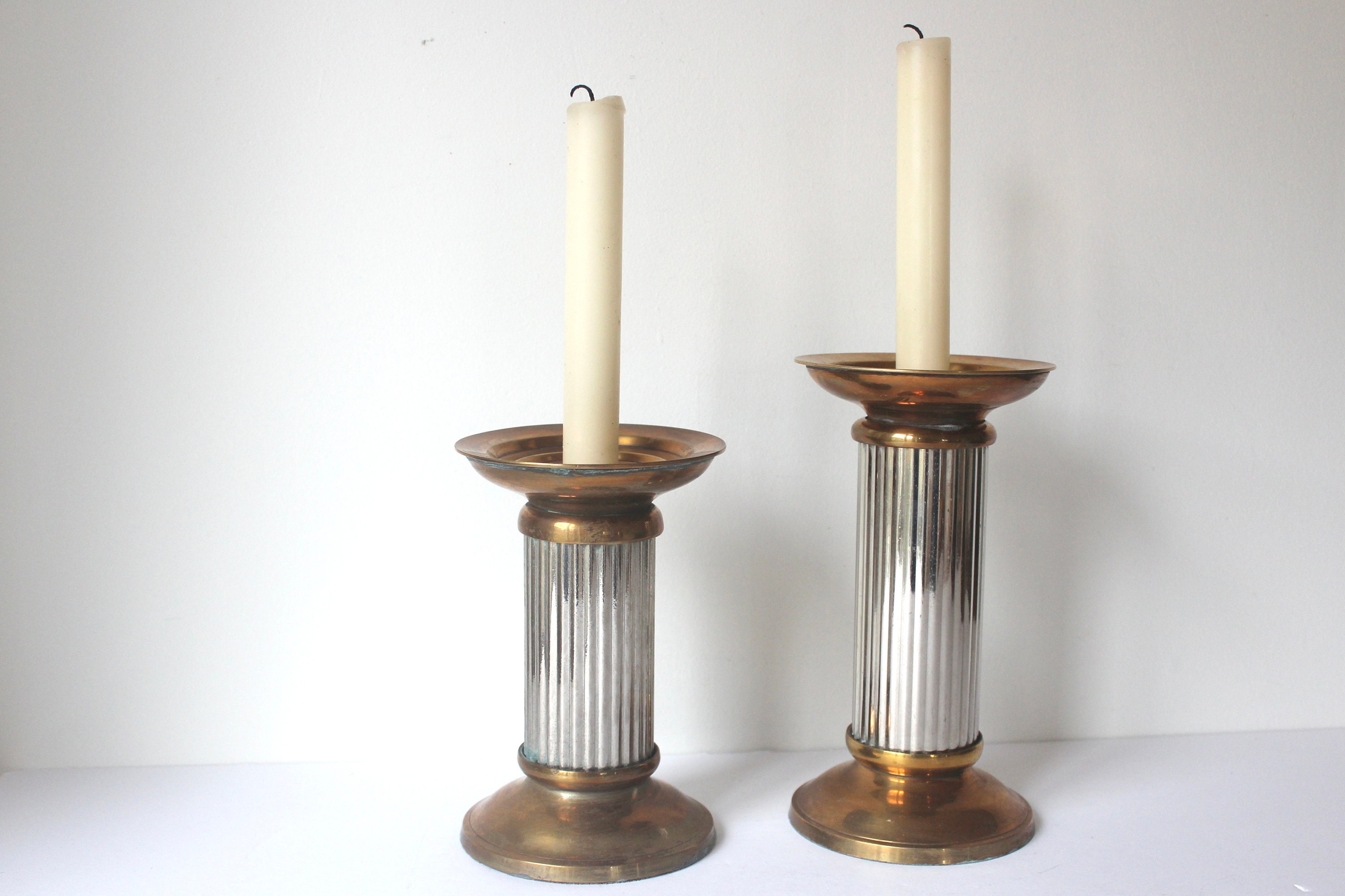 Vintage Brass Taper Candle Holder Square Footed Base Set of 2 