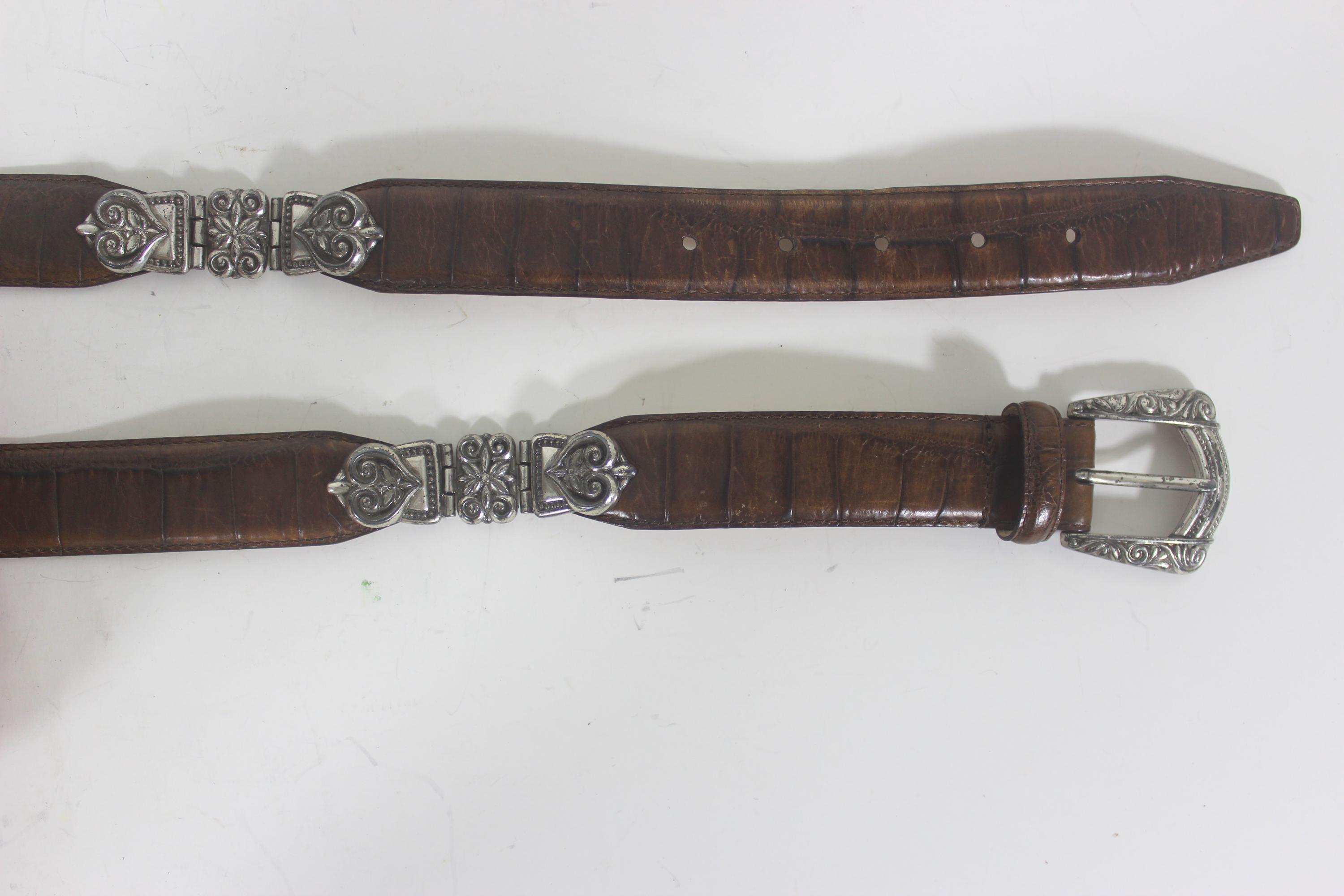 32”-36” FOSSIL Croc Embossed Cowhide Leather Belt With  display picture 1