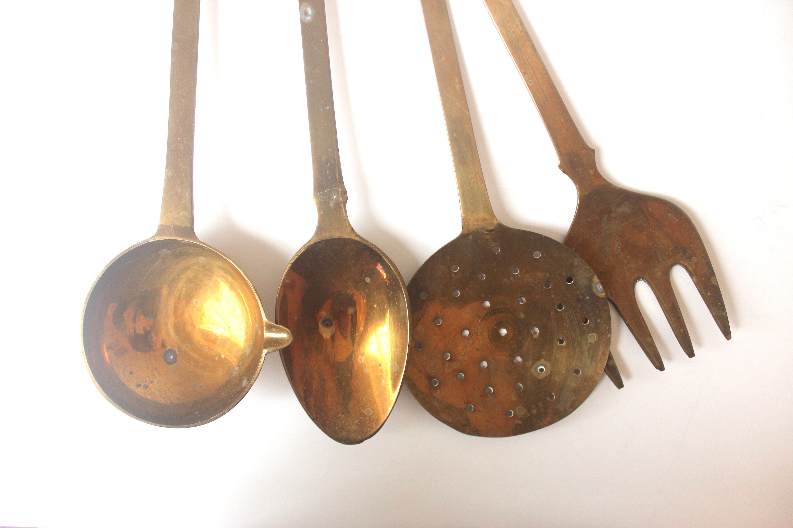 Vintage Brass Utensil Set With Hanger Large Utensils for Etsy