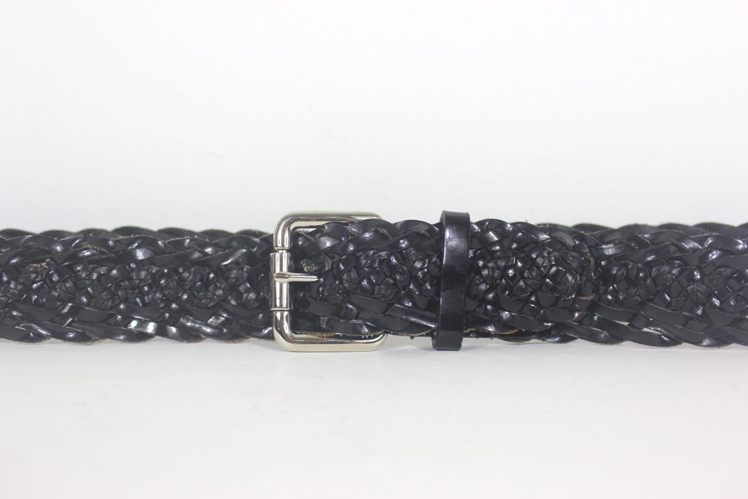 Up to 37” Wide Woven Patent Leather Best Glossy Leather Belt 
