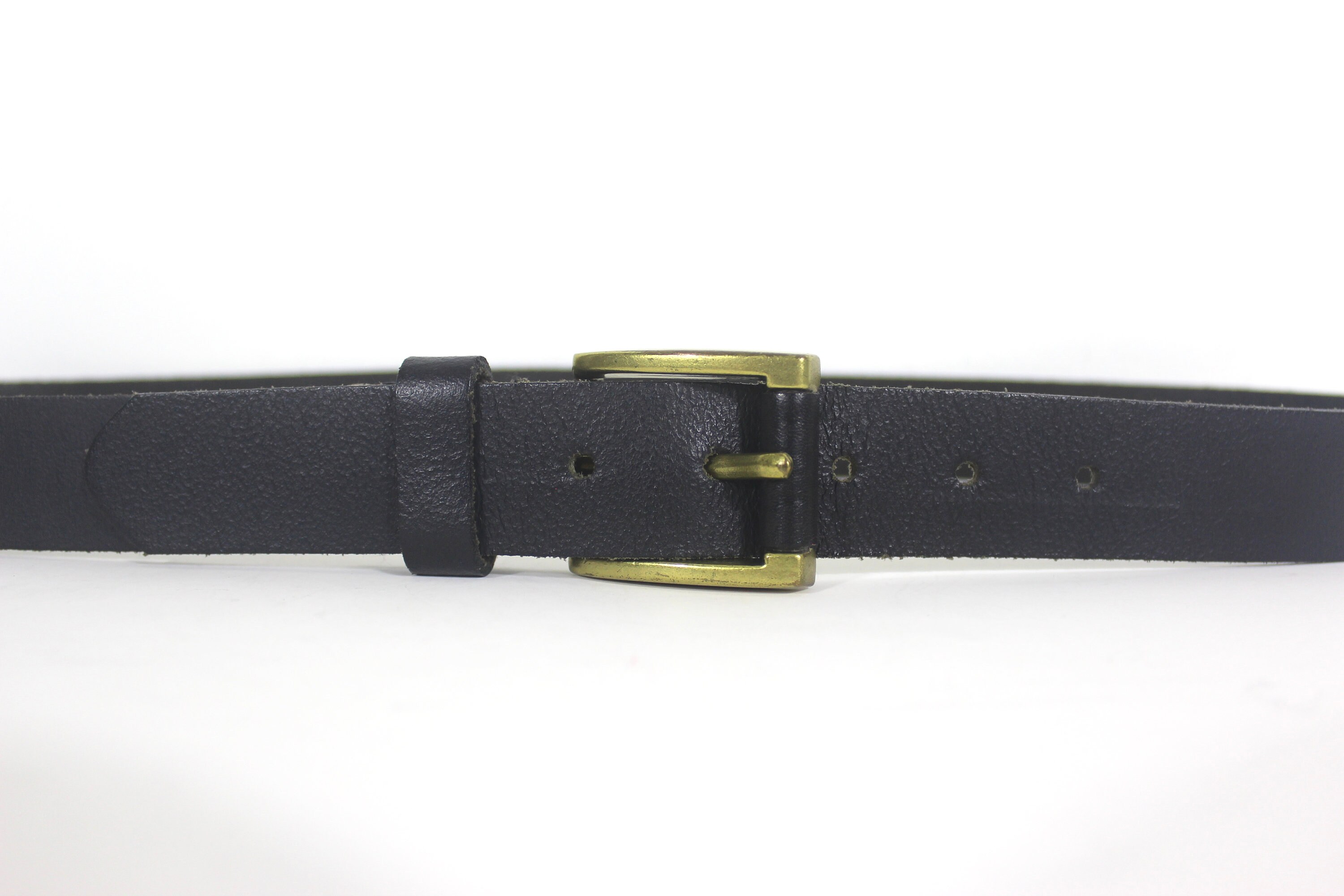 32”-36” Vintage Black Leather Belt, Size Medium Large Brass  display picture 1