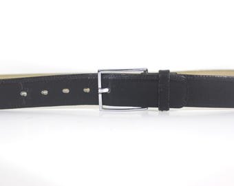 San Marcos Black Leather Belt – Minimal Silver Hardware Vintage - VR San Marcos Los Angeles Black Leather With  main image 2