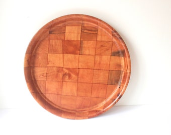 Mid Century Woven Wood Bar Drinks Tray, Molded Drinks Tray, Danish Modern, Scandinavian Serving or Lap, Retro Style Modern, MCM, Round
