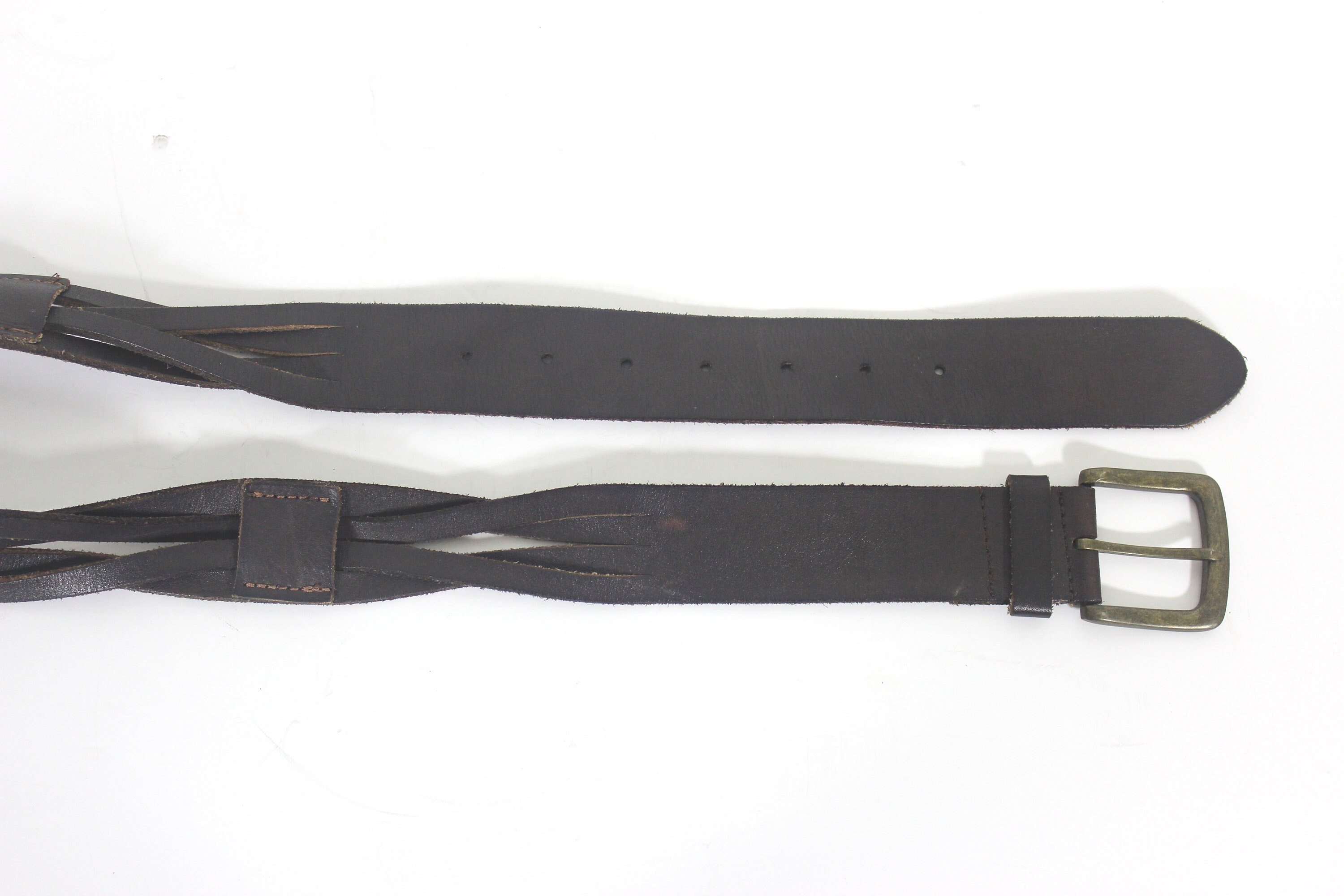 28”-34” Chocolate Brown Woven Braided Leather Belt With  display picture 3