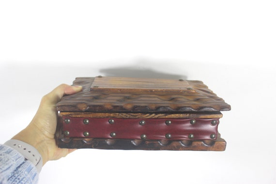 1970’s Wood and Faux Leather Box, Vintage Trinket… - image 10