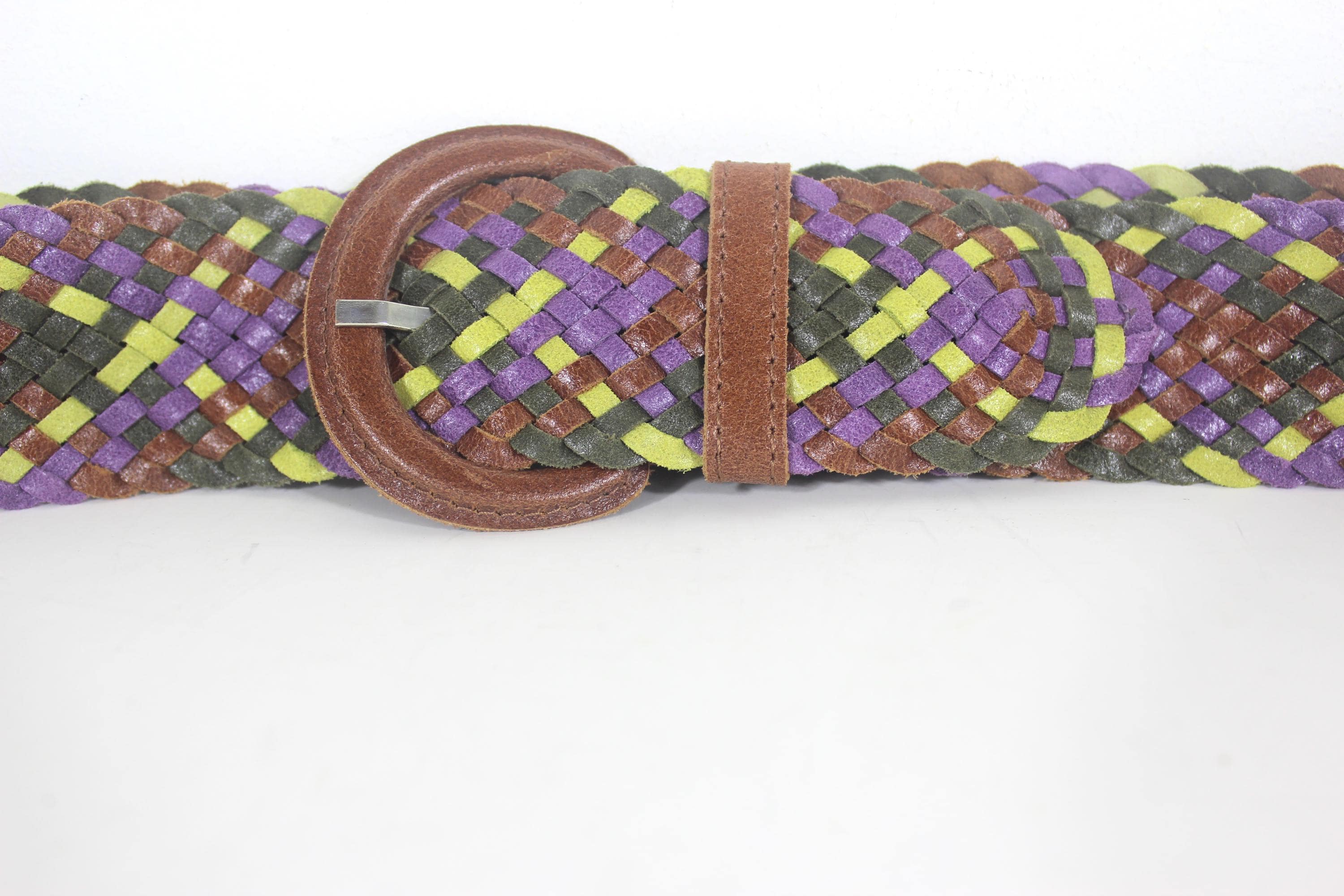 Up to 42” Vintage Woven Braided Leather Belt Colourful  display picture 1