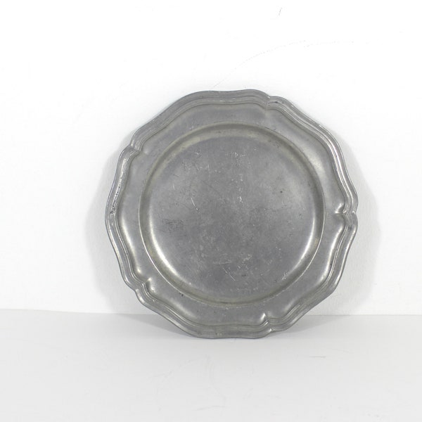 Old Pewter Bread Plate, Vintage Small Tray or Dish Drinks, Food Styling, Photography Prop, Patina Scalloped Edge Silver