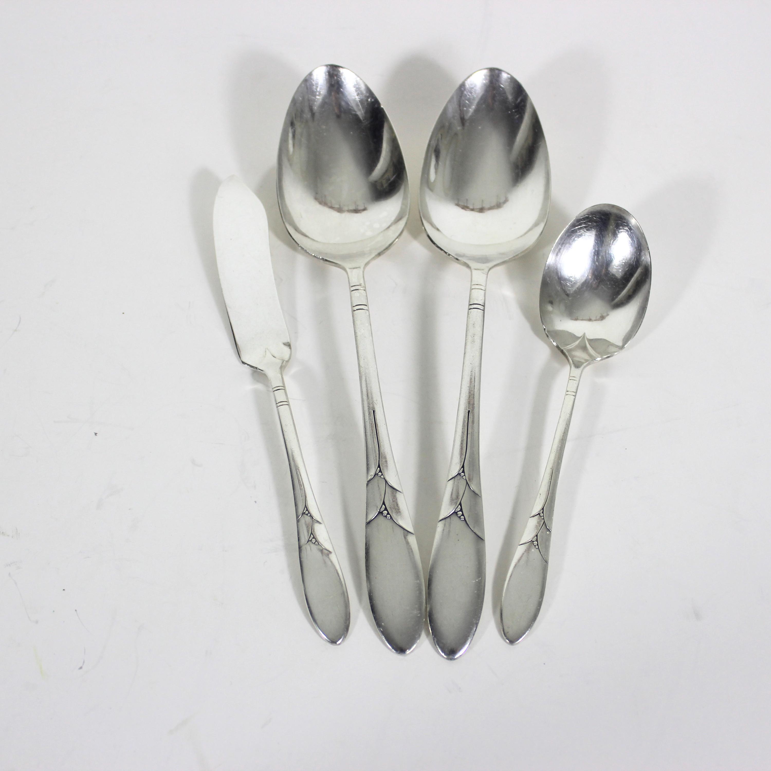 1932 Lady Hamilton Set of 4 Vintage Silver Serving Pieces, Spoons