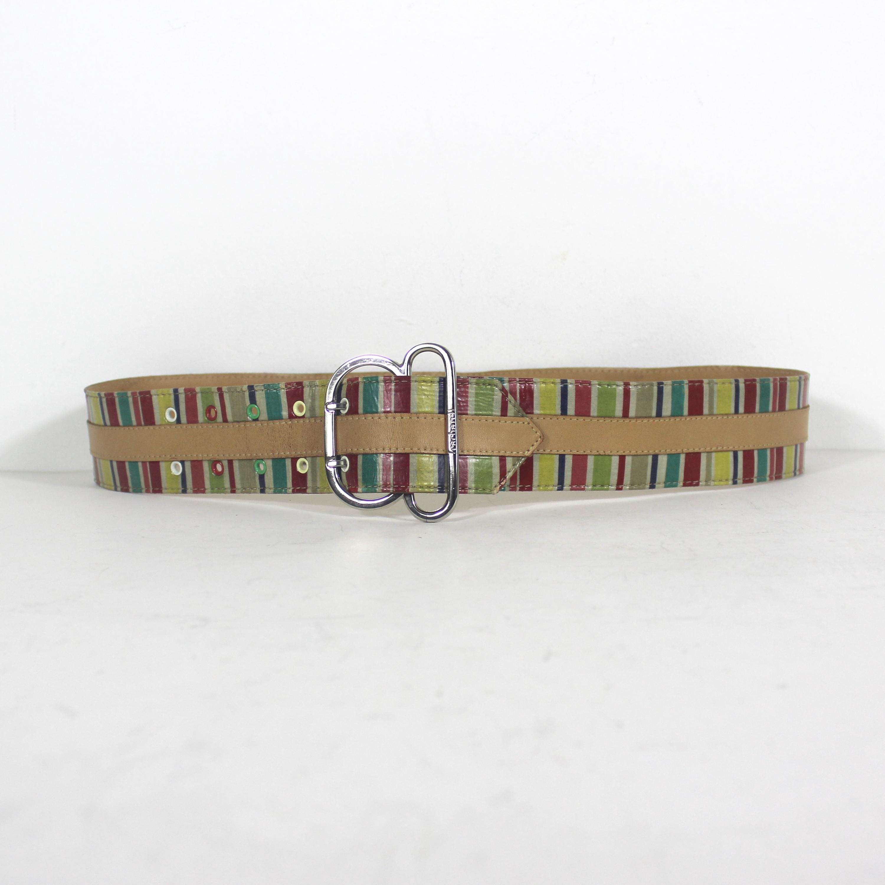 30”-34” Vintage CACHAREL Made in France Leather Belt Striped  display picture 1