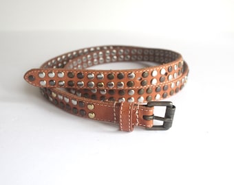 90s Brown Leather Studded Belt Moroccan Coins - Etsy display picture 3