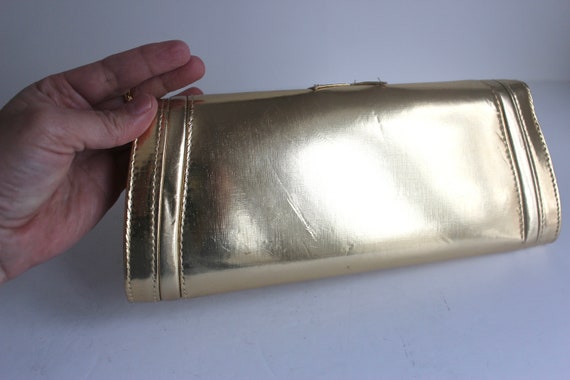 Vintage Gold Lamé and Rhinestone Clutch with Chai… - image 4