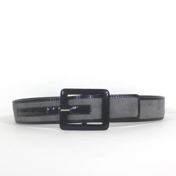 32”-36” Gray Grey Fuzzy Suede and Black Glossy Belt Vintage  display picture 1