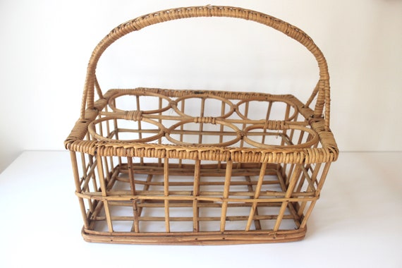 Vintage Wicker Wine Carrying Basket, Rattan Wine … - image 1