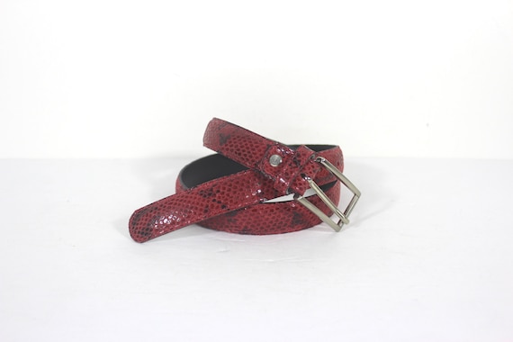 28”-32” Vintage Red Black Genuine Leather Snakesk… - image 1