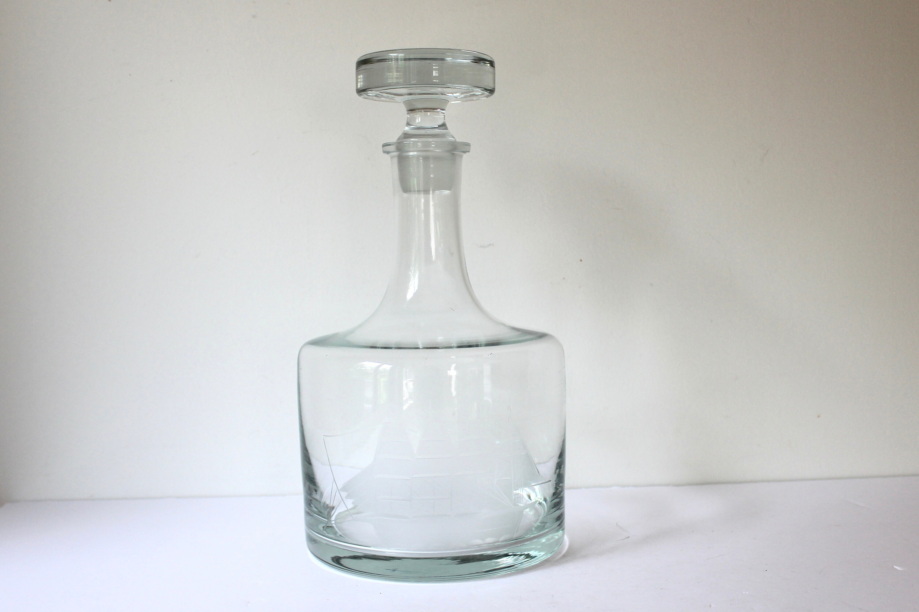 Vintage Glass Decanter Etched Ship Clipper Sailboat With Etsy