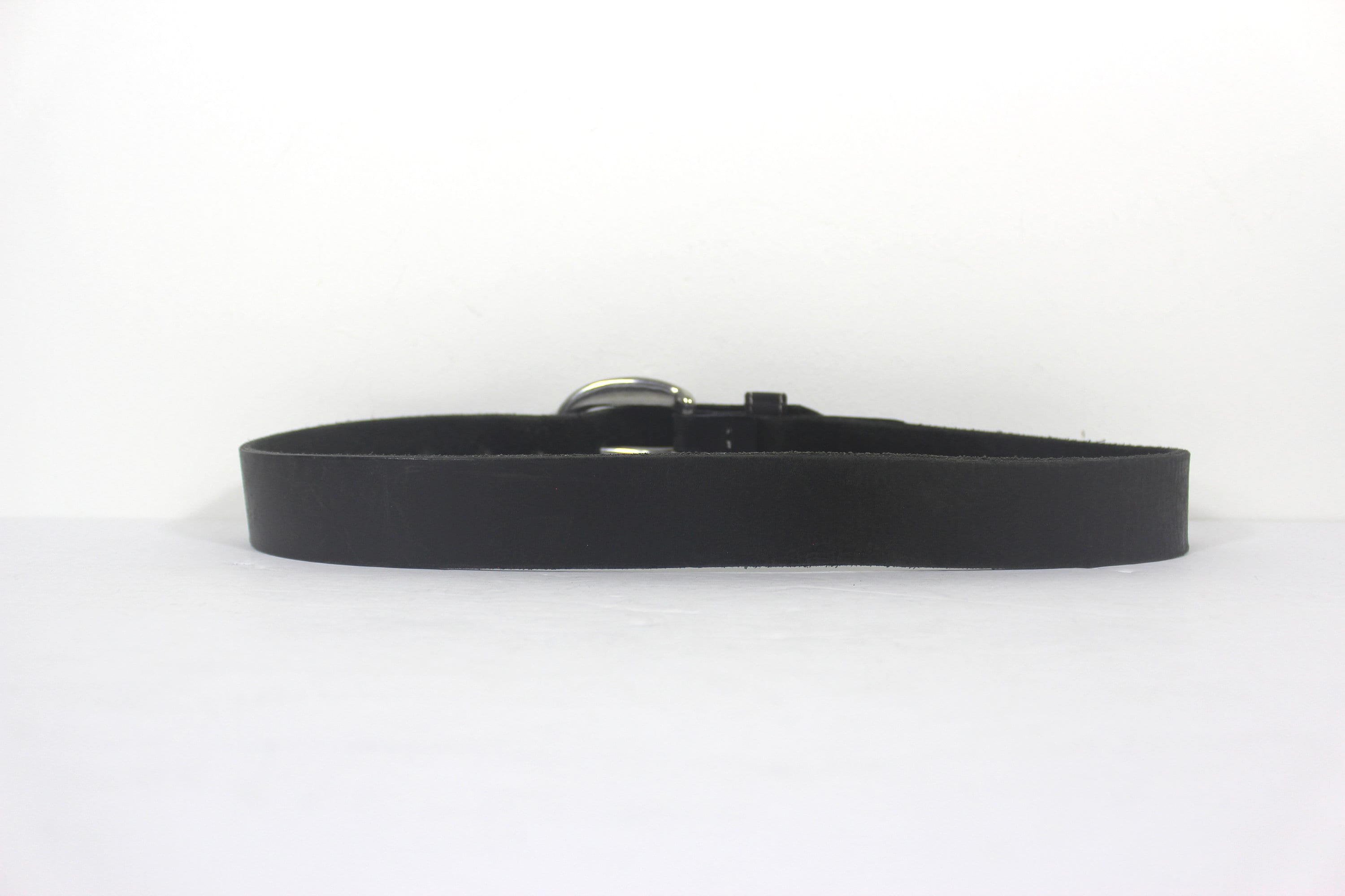 Vintage Thick Leather Monochromatic Topstitched Belt in Black Size 28 / Small 26”-31” Pierced Wide Black Leather Belt With Silver Buckle  main image 4