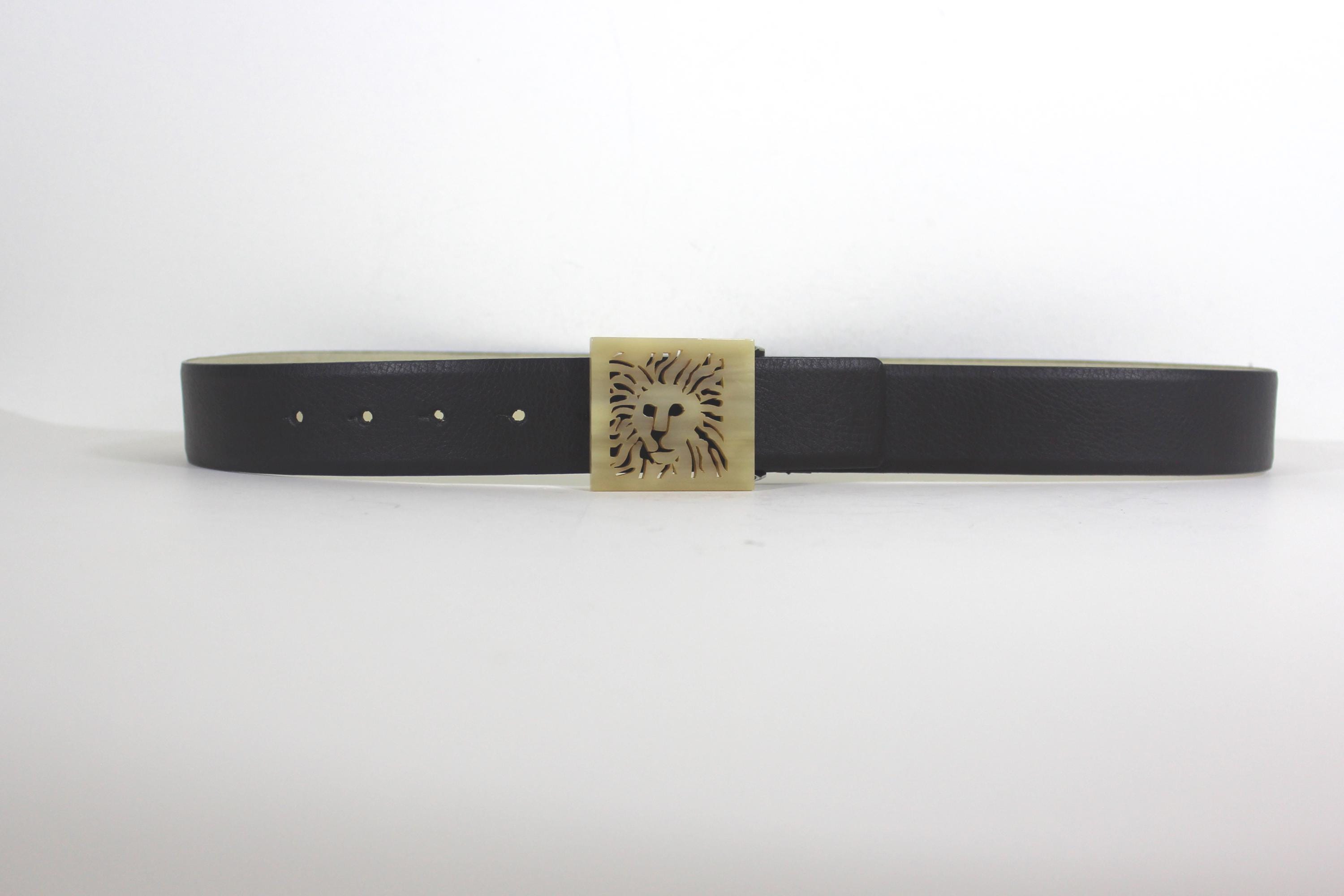 Vintage Women\'s Anne Klein Calderon Black Leather Belt Lion Buckle, Size Medium Vintage Anne Klein for Calderon Black Leather Belt Lion Head  main image 2