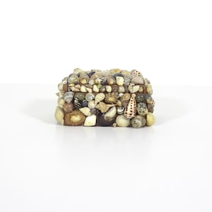 Vintage Snail Shell Encrusted Trinket Box Attached Lid, Treasure Box, Boho Beach Decor, Eclectic Bohemian