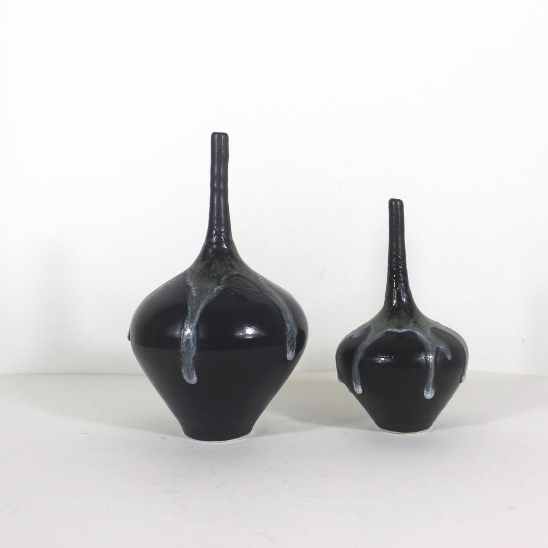 Vintage Pair Studio Art Pottery Vases With Drip Glaze Fat Lava Mid ...
