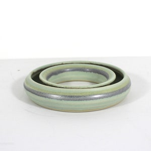 Ceramic Pansy Ring, Vintage Pale Green/Blue Pottery Ikebana Flower Frog, Circular Flower Holder, Circle Round Vase, Low Short Handmade Dish