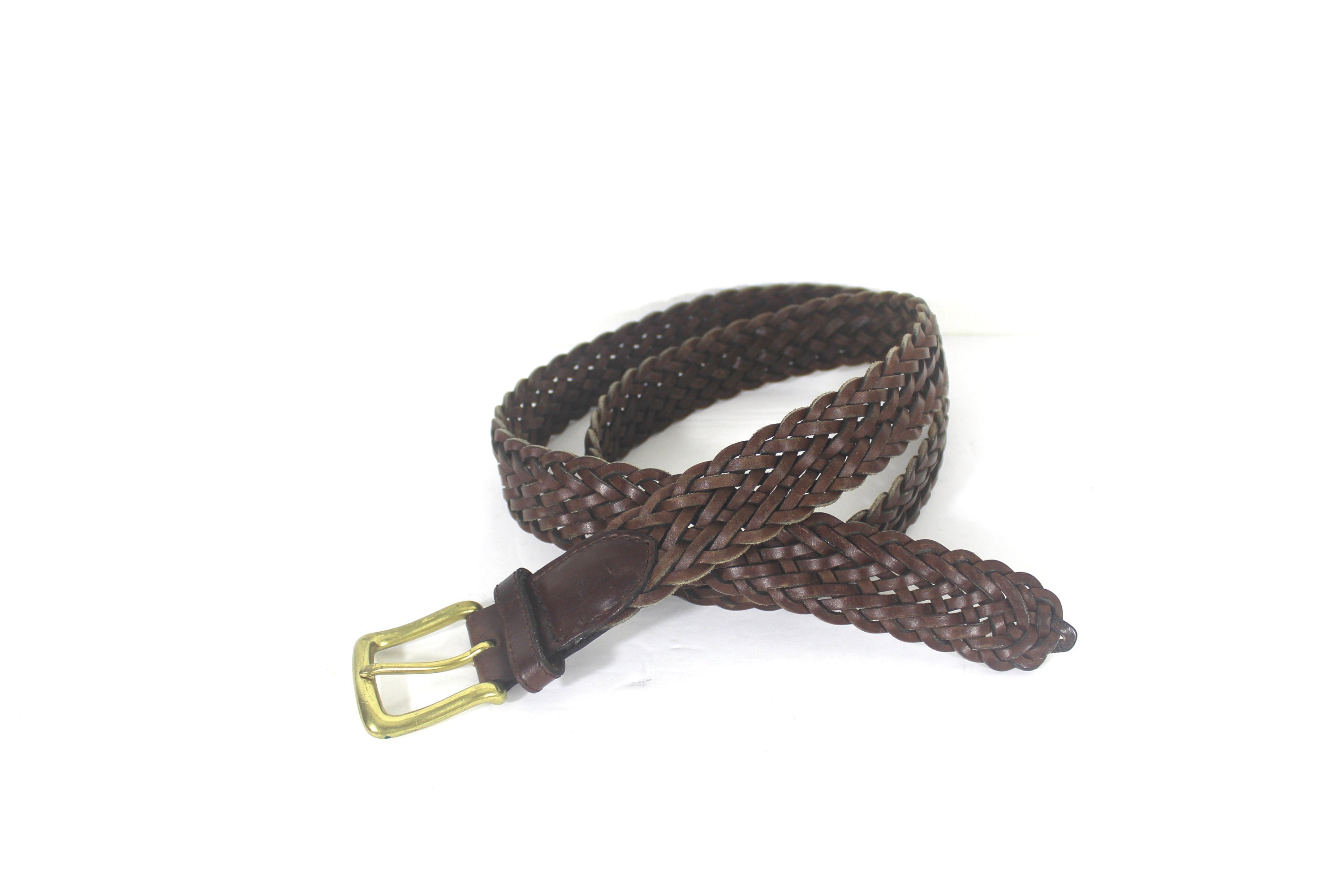 Dark Brown Oil Tanned Leather Belt, Woven Braided Split  display picture 3
