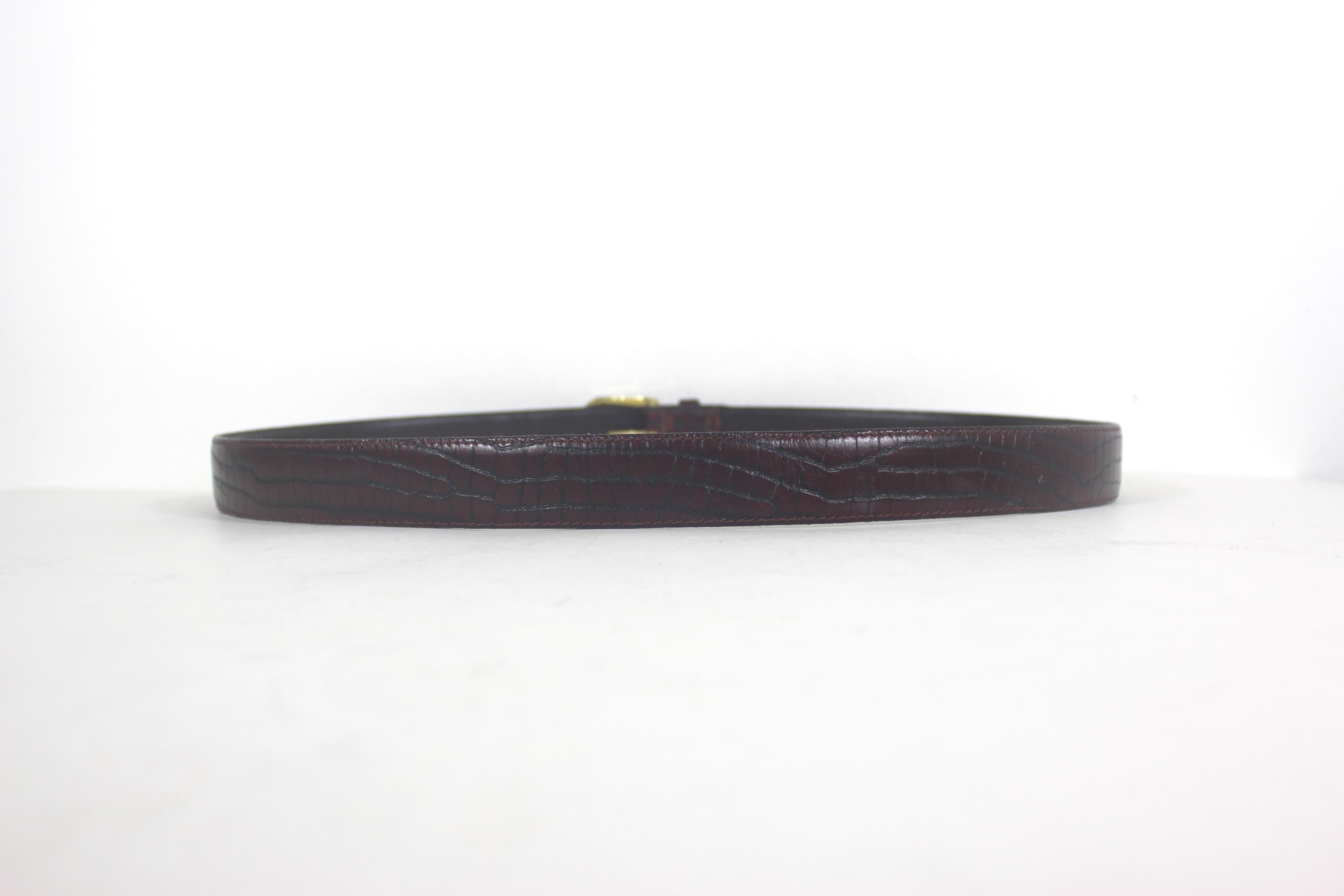 36”-39” Vintage Red / Brown Croc Embossed Leather Belt Men