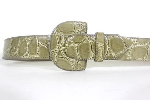 1980’s 26”-30” Grey Green Croc Embossed Patent Le… - image 1