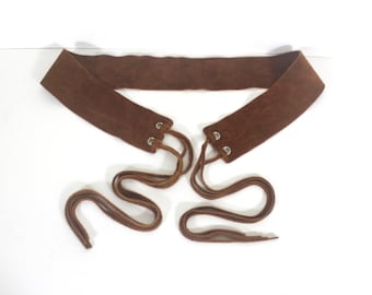 Vintage Camel Suede Belt, Tie Belt for Women With Tassels  display picture 2