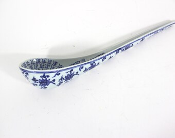 Antique Large 15.5” Chinese Porcelain Spoon with Sanskrit Blue and White