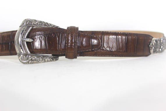 32”-36” FOSSIL Croc Embossed Cowhide Leather Belt With  display picture 1