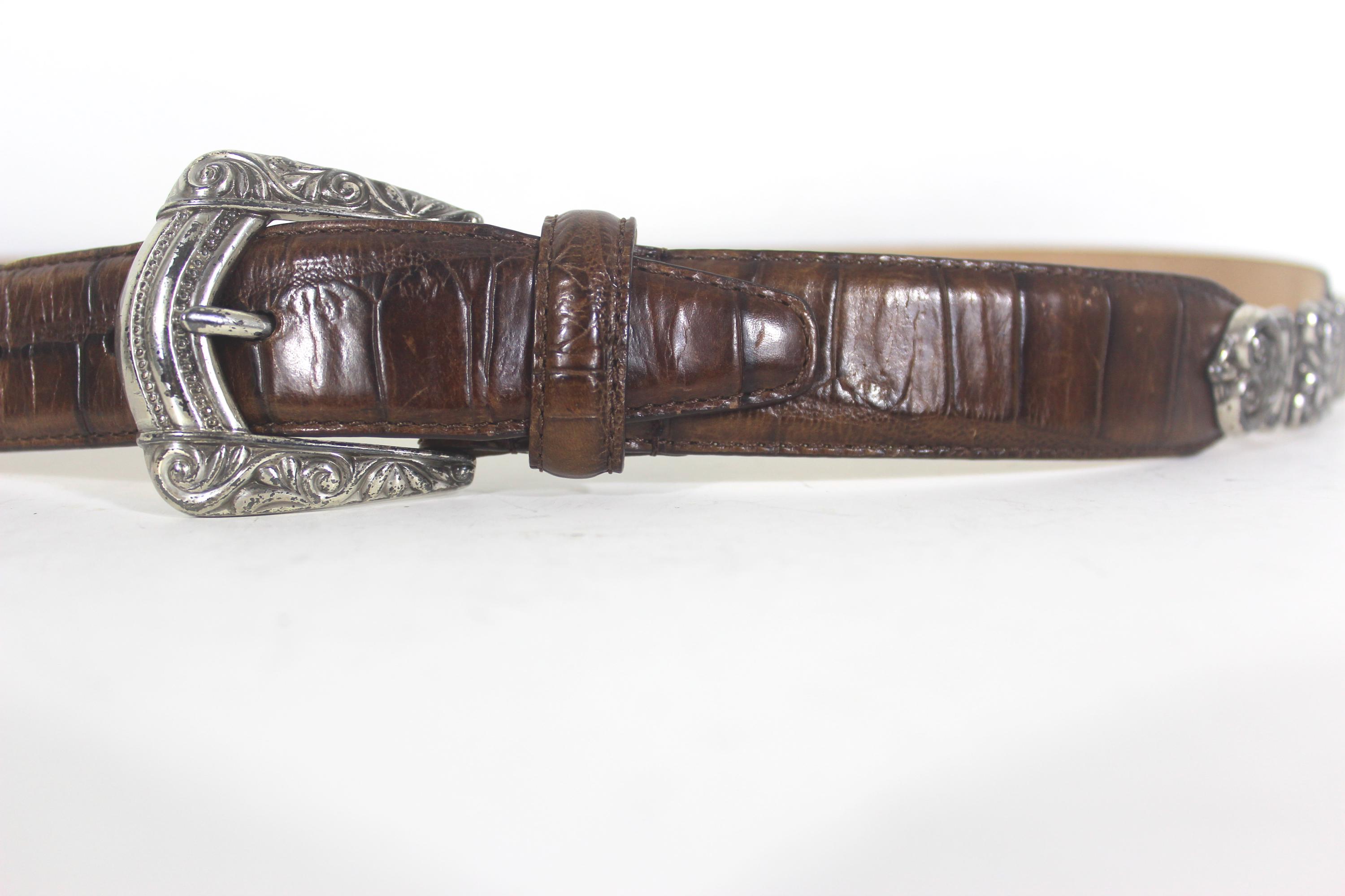 32”-36” FOSSIL Croc Embossed Cowhide Leather Belt With  display picture 3