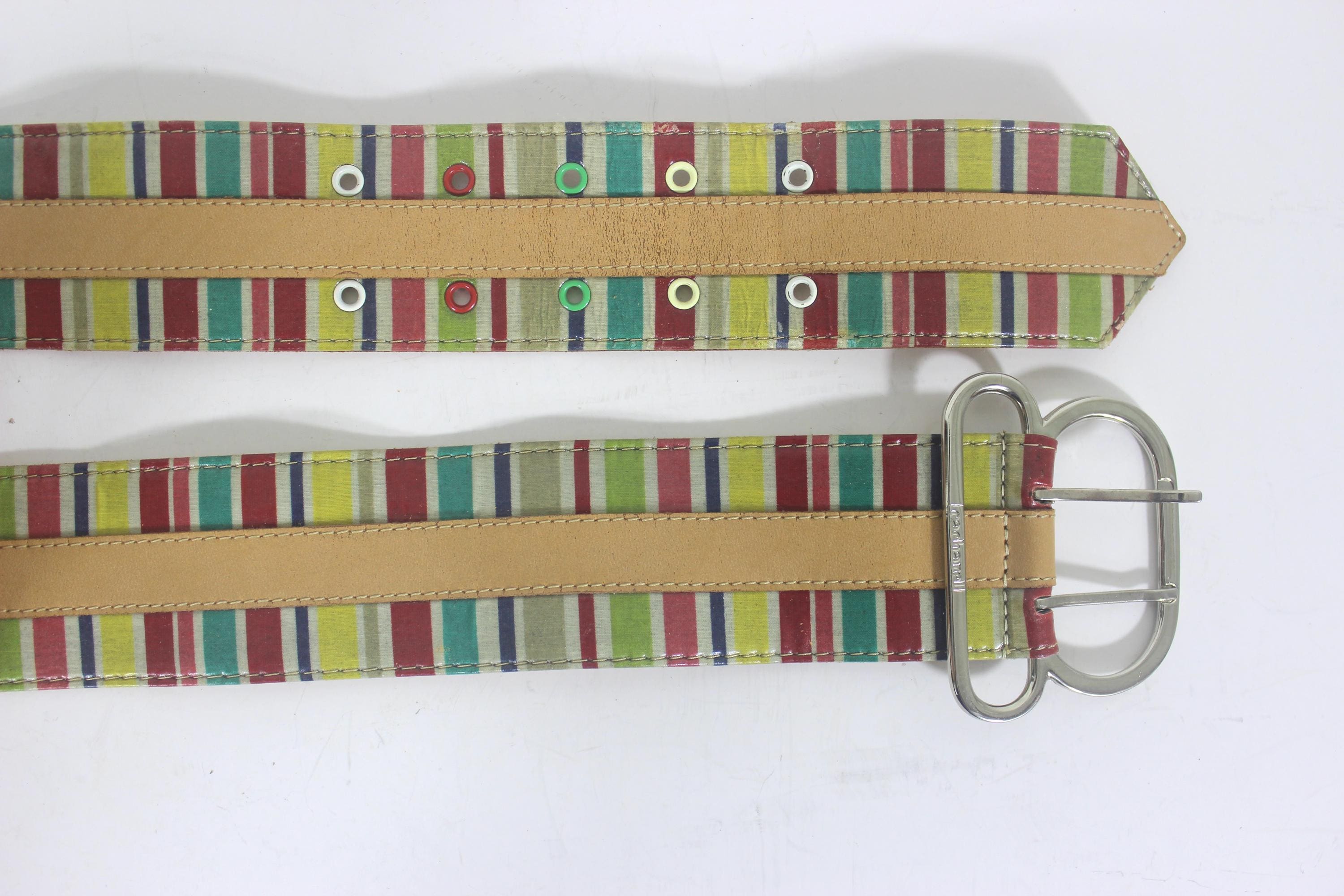 Cacharel Authentic 100%  Fine Leather Belt France 30”-34” Vintage CACHAREL Made in France Leather Belt Striped  main image 3