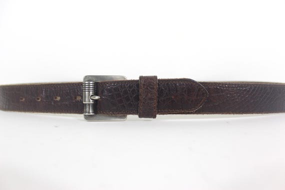 35”-39” Italian Croc Embossed Brown Leather Belt with Silver Buckle Vintage