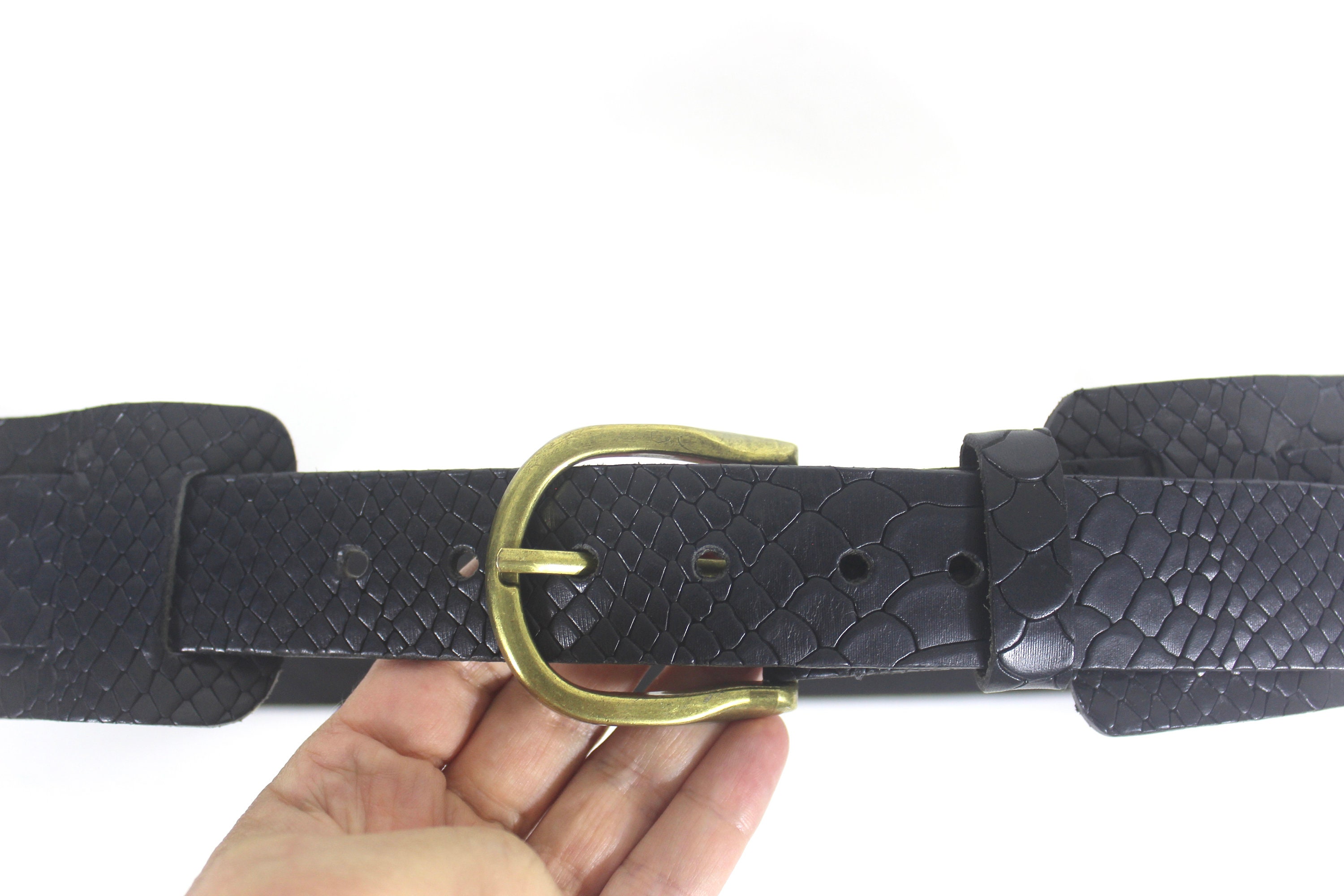 32”-36” Wide Black Lizard Print Embossed Leather Corset Belt  display picture 3