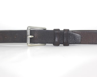 35”-39” Hand Crafted Dark Brown Italian Leather Vintage Belt with Silver Metal Buckle Unisex Mens Womens Made in USA Beautiful Patina