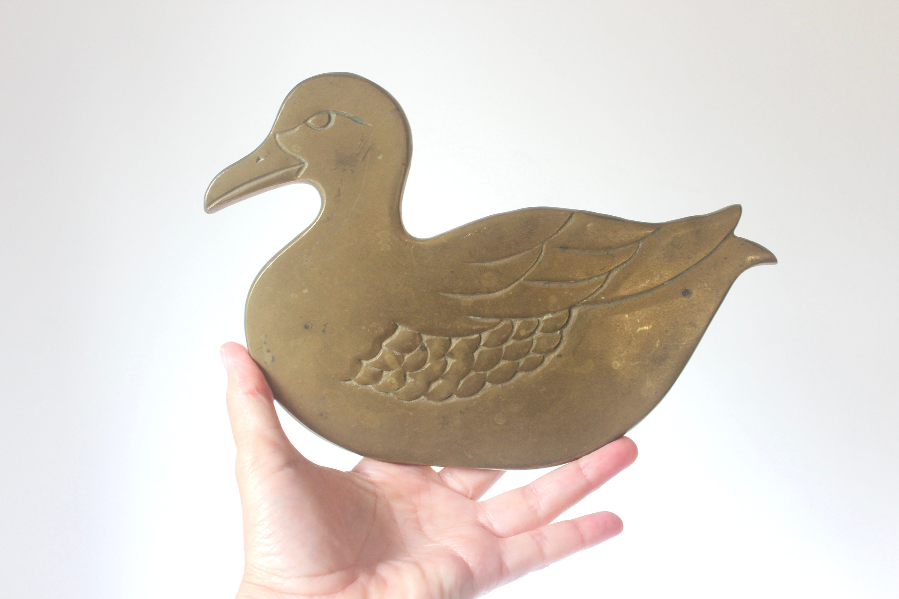 Vintage Brass Duck Trivet With Patina Large Five Footed Solid Etsy UK