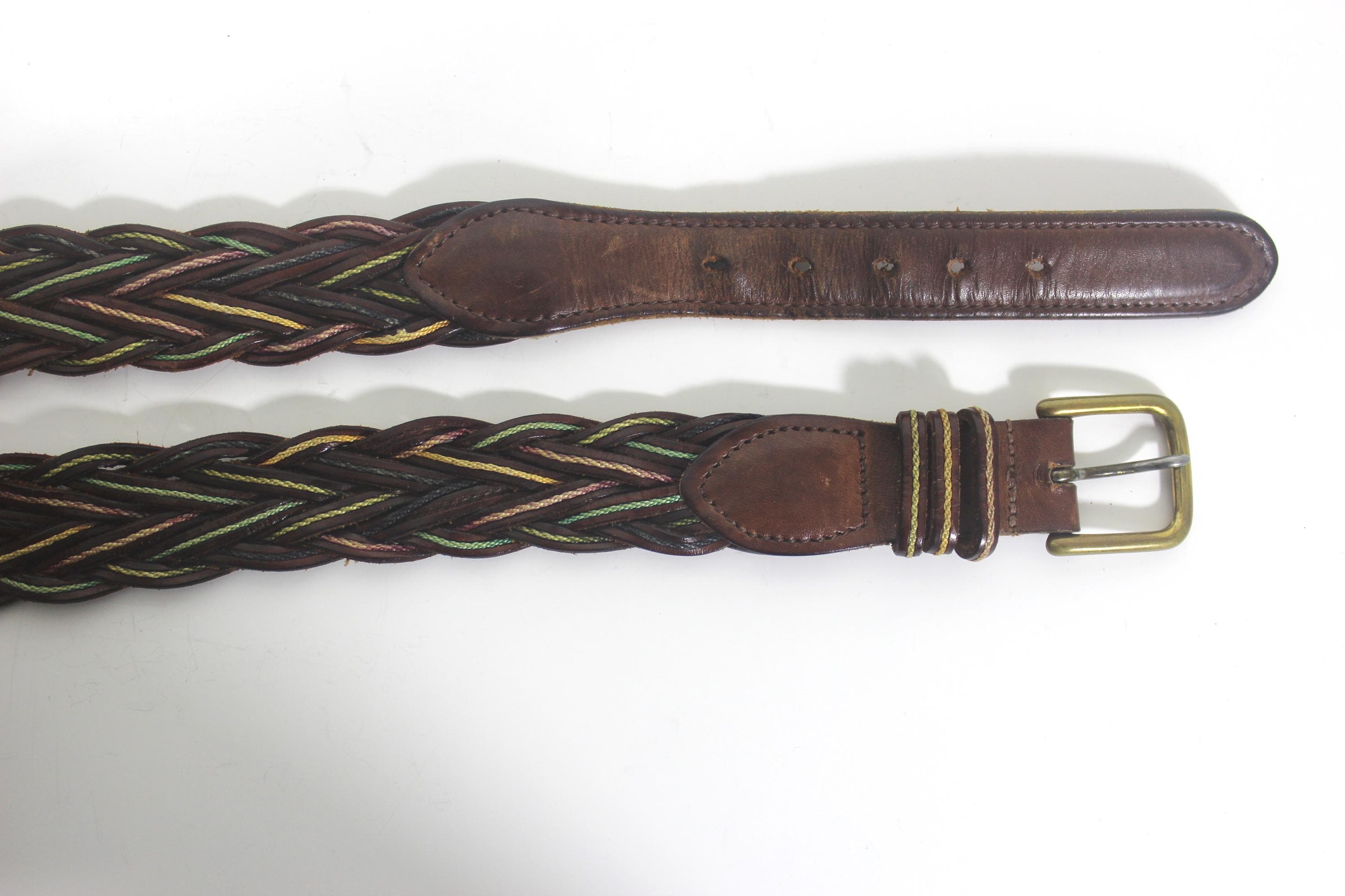 33”-36” Vintage Braided Dark Brown Split Woven Leather and  display picture 2