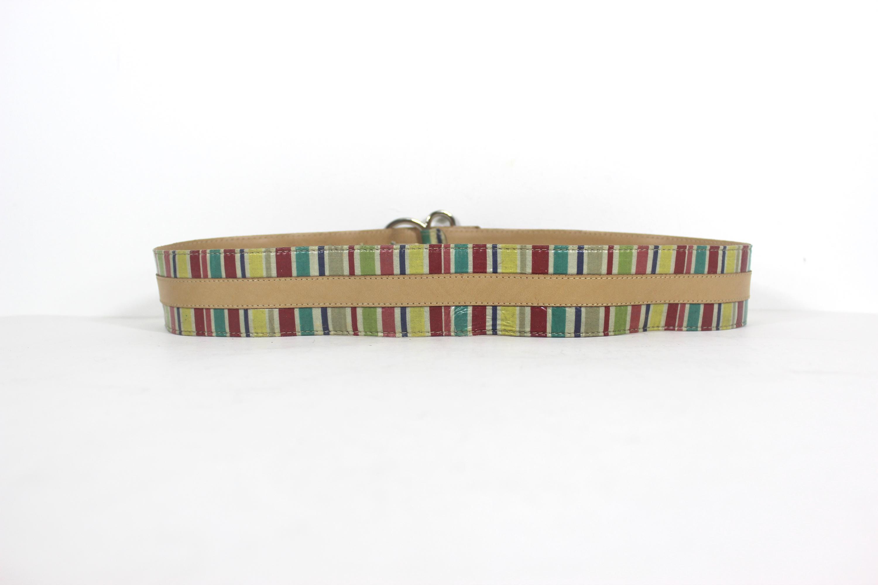30”-34” Vintage CACHAREL Made in France Leather Belt Striped 