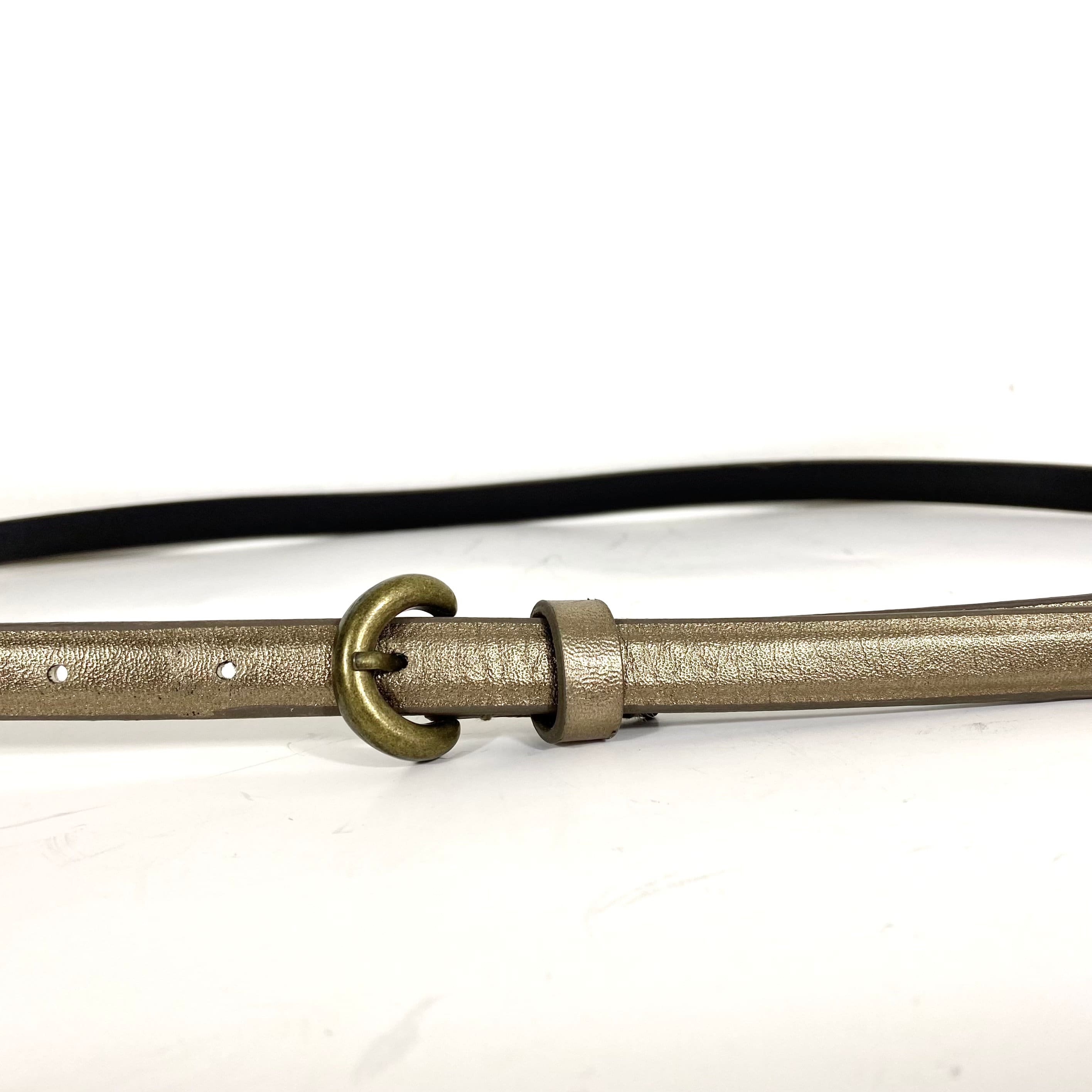 39”-43” Vintage Bronze Metallic Super Skinny Belt With Brass 